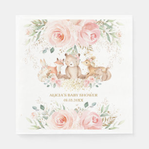 Woodland Blush Pink Floral Baby shower Birthday Servet
