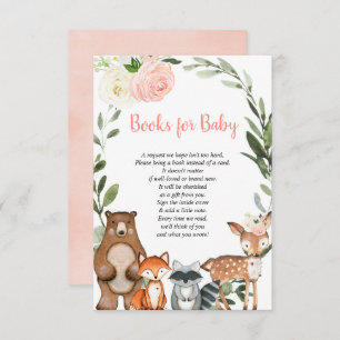 Woodland blush roze book request girl baby shower informatiekaartje