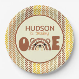 Woodland Boho Rainbow Beer Eerste verjaardag Papieren Bordje