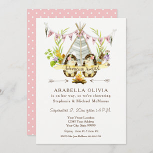 Woodland BOHO Teepee Heggs Girl Baby shower Kaart