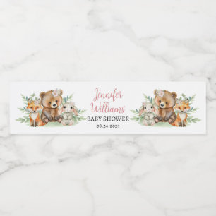 Woodland bos baby dieren meisje baby shower waterfles etiket