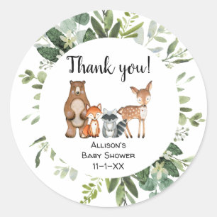 Woodland bos vrienden dieren gunst dank u ronde sticker