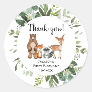 Woodland bos vrienden dieren verjaardag ronde sticker