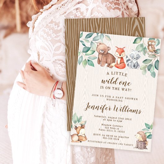 Woodland bosdieren baby jongen douche uitnodiging