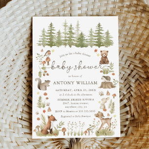 Woodland bosdieren baby shower uitnodiging