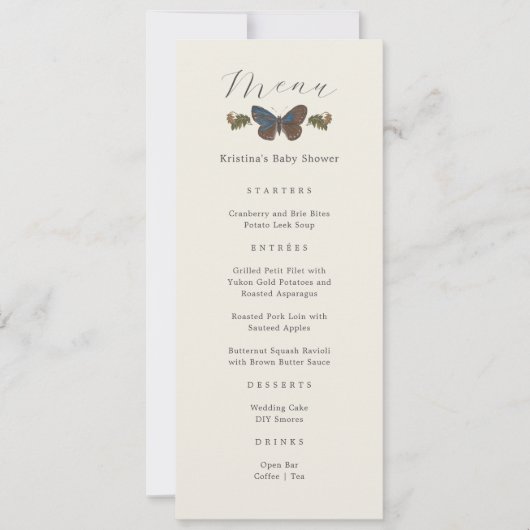Woodland Botanical Genderneutraal Baby shower Menu Kaart (Voorkant)