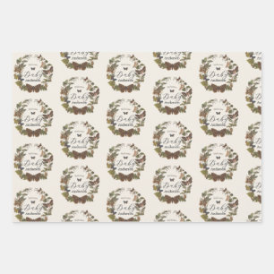 Woodland  Botanisch Baby shower Inpakpapier Vel