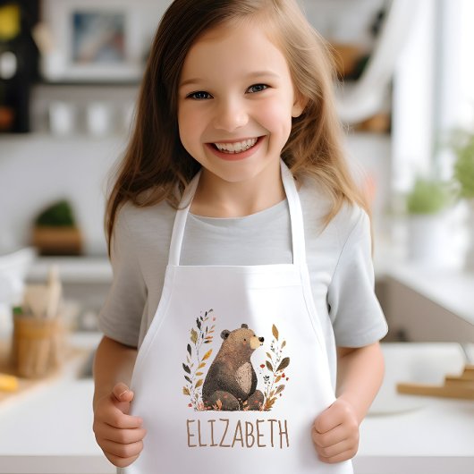 Woodland Brown Bear Cute Personalized Kinder Schort
