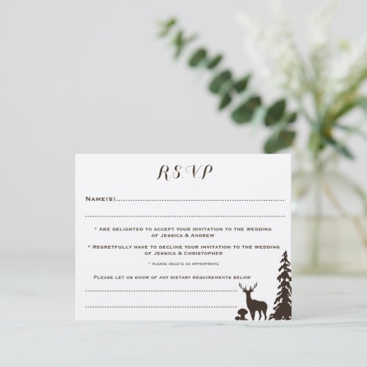 Woodland Brown Kraft Customisé mariage carte RSVP (Debout devant)