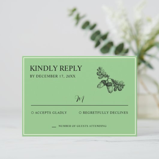 Woodland bruiloft Waterverf rustiek bos RSVP Kaartje (Staand voorkant)