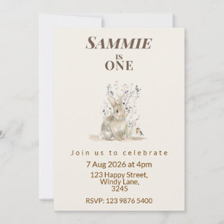 Woodland Bunny First Birthday Invitation