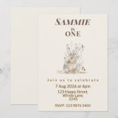 Woodland Bunny First Birthday Invitation (Devant / Derrière)