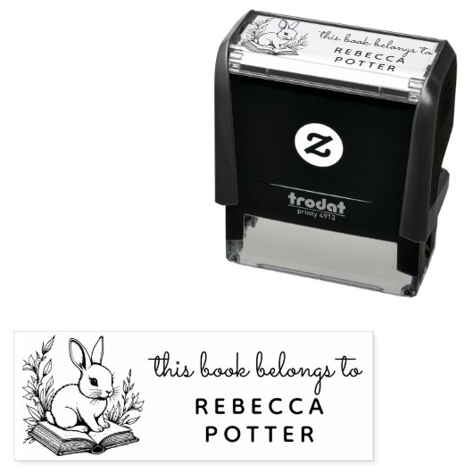 Woodland Bunny Rabbit Book Belong to Ex Libris Zelfinktende Stempel (In situ)