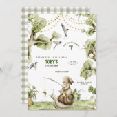 Woodland Bunny Rabbit Vist Birthday Party Invit Kaart (Voorkant / Achterkant)