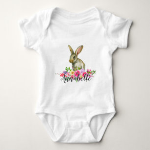 Woodland Bunny Rabbit Waterverf Bloemen Baby Monog Romper