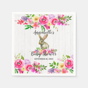 Woodland Bunny Rabbit Waterverf Bloemen Baby Showe Servetten