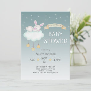 Woodland Bunny Stars Baby shower Invitation Kaart
