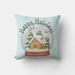 Woodland Cabin Holiday Snow Wereldbol Kussen
