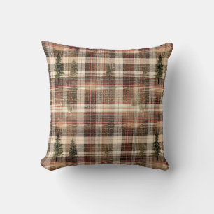 Woodland Cabin Plaid Pine Tree Kussen