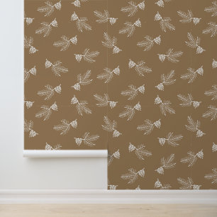 Woodland Cabin Tan Pine & Pinecone Patroon Behang