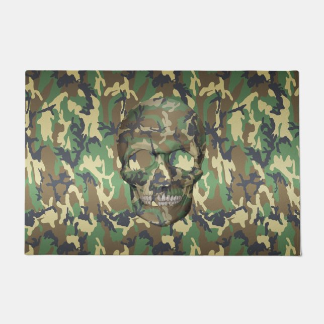 Woodland Camo 3D Skull Camouflage Pattern Deurmat (Voorkant)