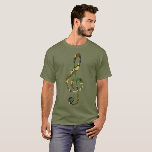 Woodland Camo Pattern Treble Clef T-shirt (Voorkant volledig)