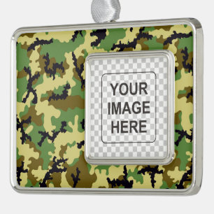 Woodland camouflage verzilverd kader ornament