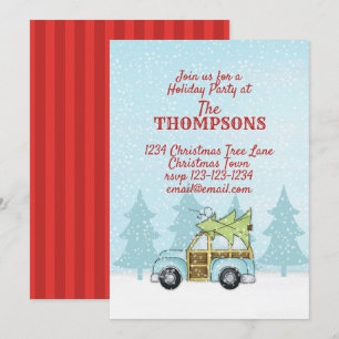 Woodland Car in Snow Cute Whimsical Holiday Party Kaart