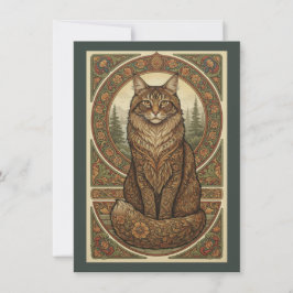 Woodland Cat Nordic Folk Art Flat Thank You Bedankkaart