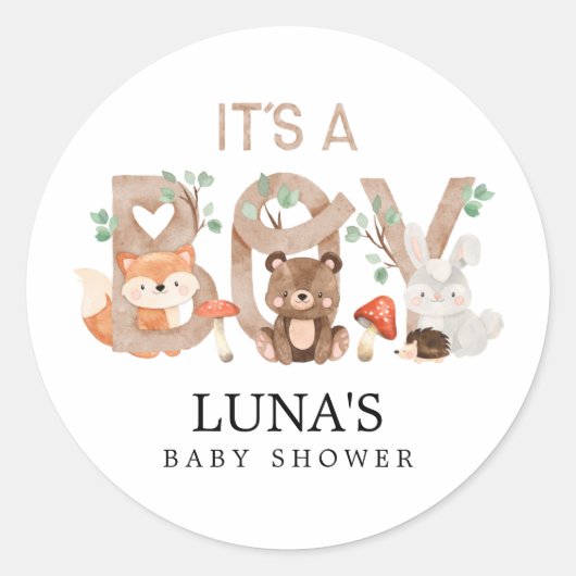 Woodland C'est un Baby shower garçon Stickers (Devant)