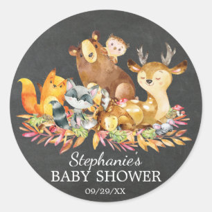 Woodland Chalkboard Baby shower Favor Sticker