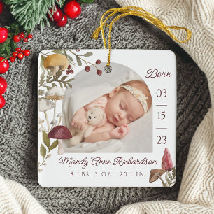 Woodland Champignons Baby Geboortestatistieken Fot Keramisch Ornament