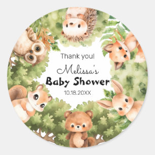 Woodland Charming Friends Baby shower Bedankt Ronde Sticker