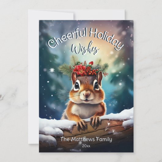 Woodland Chipmunk Vrolijk Kerst Rustiek Bos Feestdagenkaart (Voorkant)