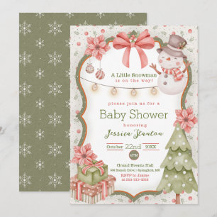 Woodland Christmas Snowman Baby shower Invitation