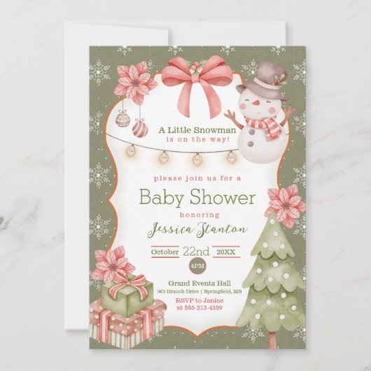 Woodland Christmas Snowman Baby shower Invitation (Devant)