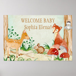 Woodland Creaters Animals Deer Fox Rabbit Owl Art Poster