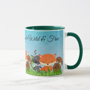 Woodland Creats Fox Raccoon Squirrel Coffee Mug