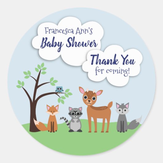 Woodland Creature Baby shower Stickers (Voorkant)