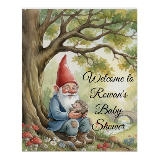 Woodland Creature Gnome baby shower poster (Devant)