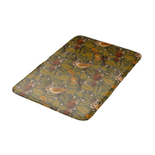 Woodland Creatures and Leaves Pattern Badmat (Gekanteld)