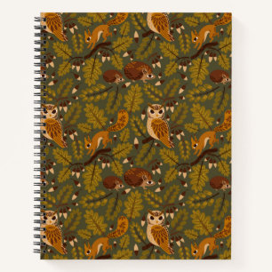 Woodland Creatures and Leaves Pattern Notitieboek