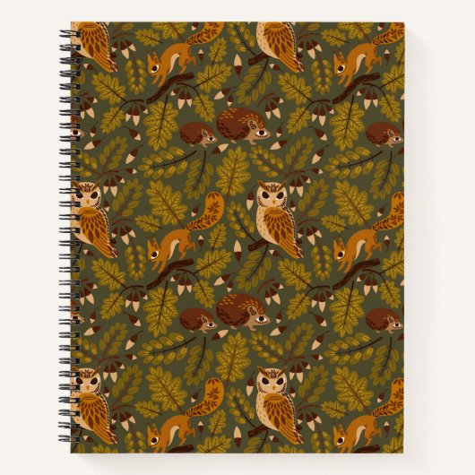 Woodland Creatures and Leaves Pattern Notitieboek (Voorkant)