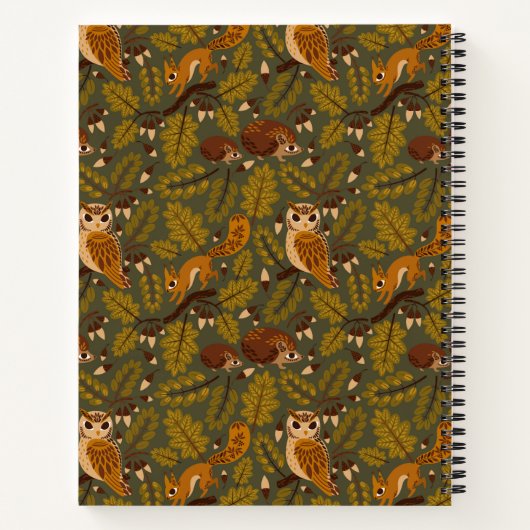 Woodland Creatures and Leaves Pattern Notitieboek (Achterkant)