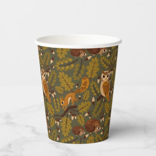 Woodland Creatures and Leaves Pattern Papieren Bekers (Achterkant)