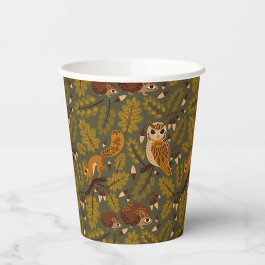 Woodland Creatures and Leaves Pattern Papieren Bekers (Links)