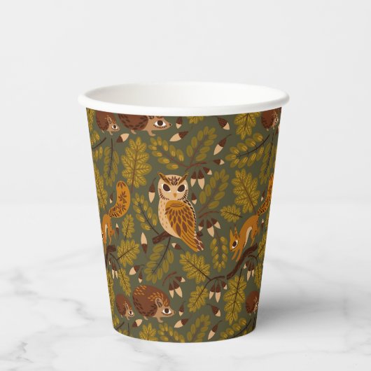 Woodland Creatures and Leaves Pattern Papieren Bekers (Voorkant)