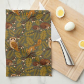 Woodland Creatures and Leaves Pattern Theedoek (Quarter Fold)
