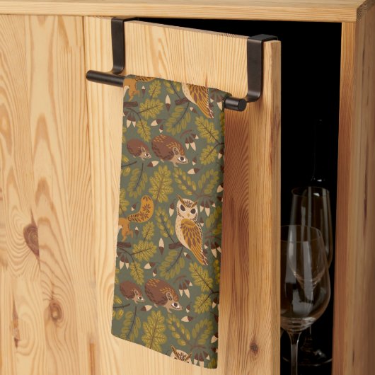 Woodland Creatures and Leaves Pattern Theedoek (Derde Gevouwen)