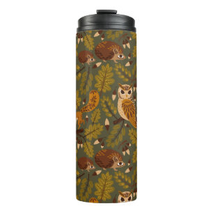Woodland Creatures and Leaves Pattern Thermosbeker